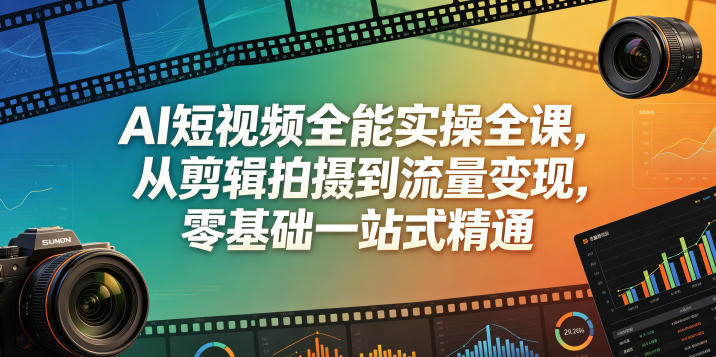 AI短视频全能实操全课,从剪辑拍摄到流量变现,零基础一站式精通-AI学习资源网
