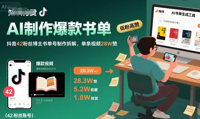 AI制作爆款书单，抖音42粉丝博主书单号制作拆解，单条视频28W赞-AI学习资源网