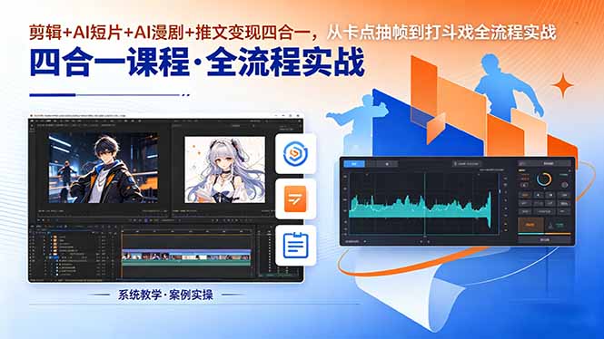 剪辑+AI短片+AI漫剧+推文变现四合一，从卡点抽帧到打斗戏全流程实战-AI学习资源网