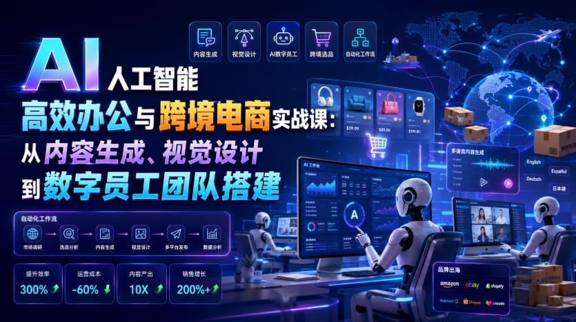 AI人工智能高效办公与跨境电商实战课:从内容生成、视觉设计到数字员工团队搭建-AI学习资源网
