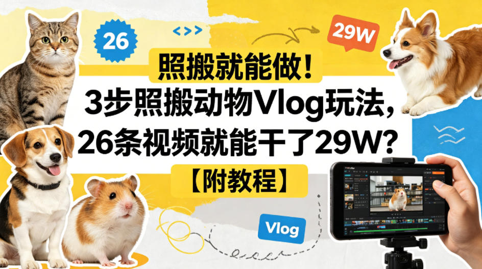 照搬就能做！3步照搬动物Vlog玩法，26条视频就能干了29W？【附教程】【赠coze一键生成工作流】-AI学习资源网