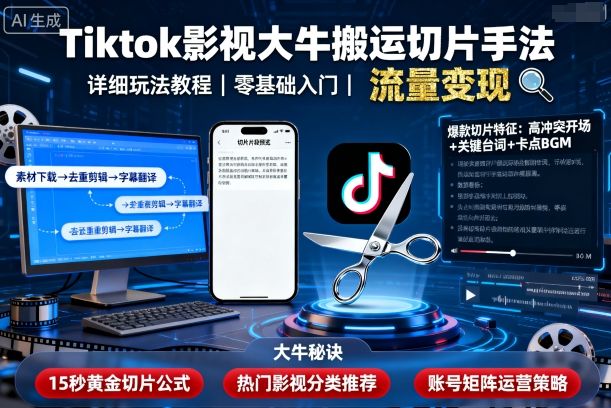Tiktok影视大牛搬运切片手法,详细玩法教程-AI学习资源网