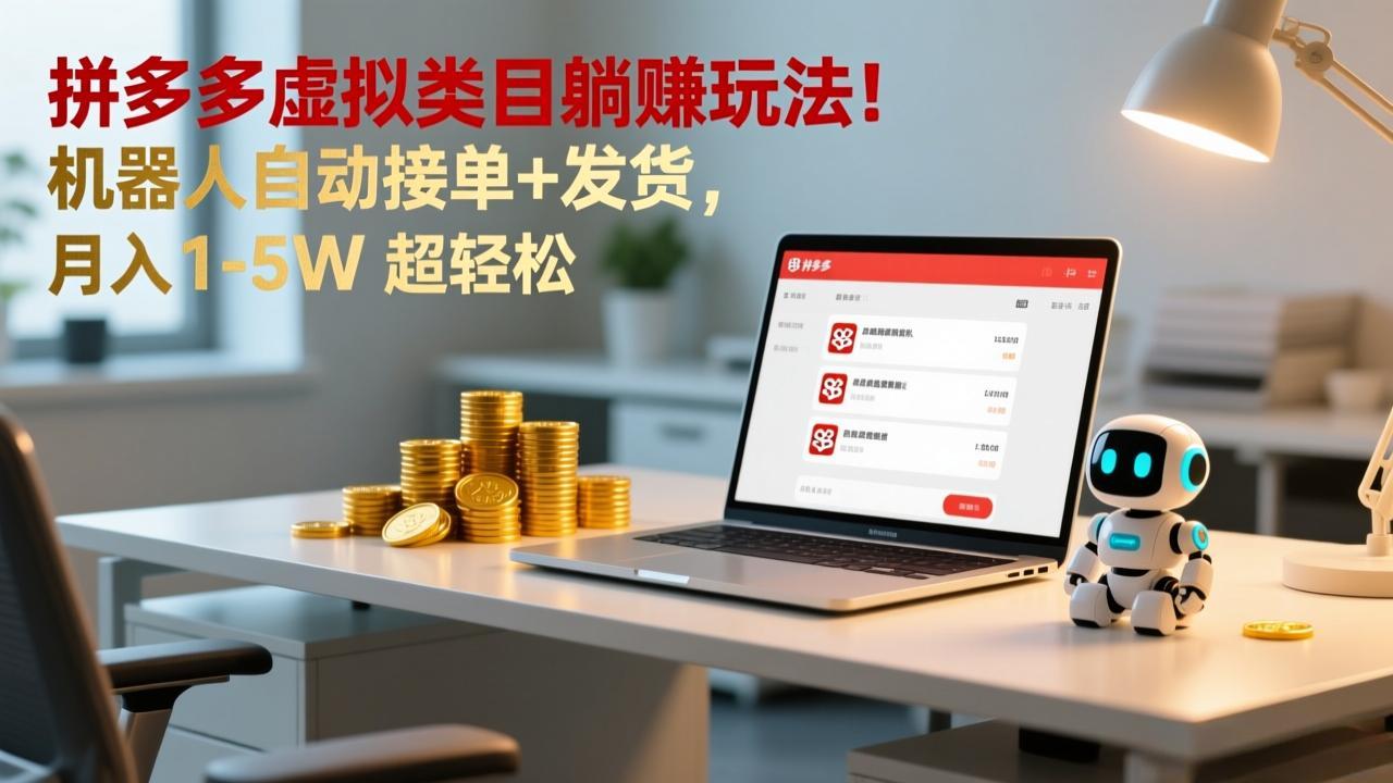 多多虚拟类目躺赚玩法！机器人自动接单+发货，月入 1-5W 超轻松-AI学习资源网