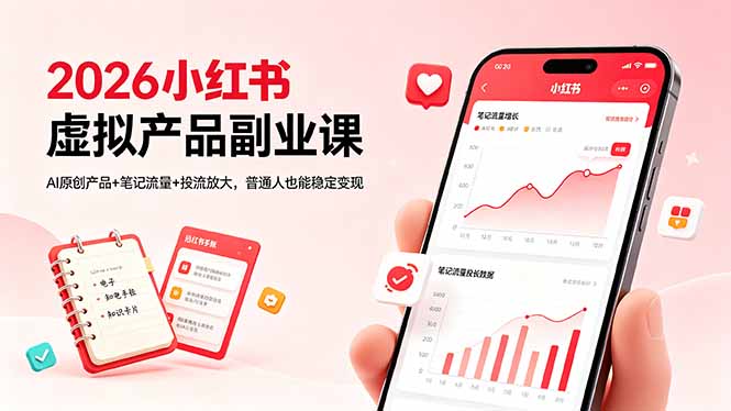 2026小红书虚拟产品副业课，AI原创产品+笔记流量+投流放大，普通人也能稳定变现-AI学习资源网