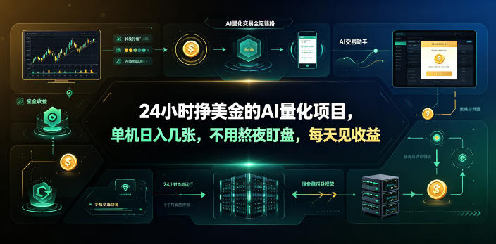 24小时挣美金的AI量化项目,单机日入几十美刀,不用熬夜盯盘,每天见收益【揭秘】-AI学习资源网