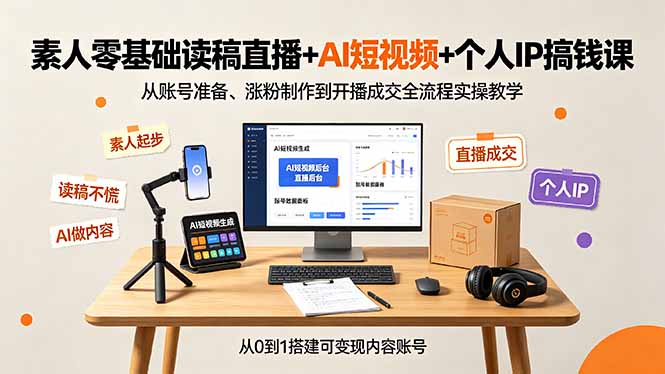 素人零基础读稿直播+AI短视频+个人IP搞钱课,从账号准备、涨粉制作到开播成交全流程实操教学-AI学习资源网