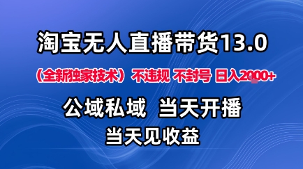 淘宝无人直播13.0，公域私域技术，不封号，不违规布局下半年旺季赛道，日入1K+(独家技术)【揭秘】-AI学习资源网