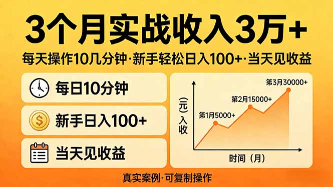 3个月实战收入3万+，每天操作10几分钟，新手轻松日入100+，当天见收益-AI学习资源网