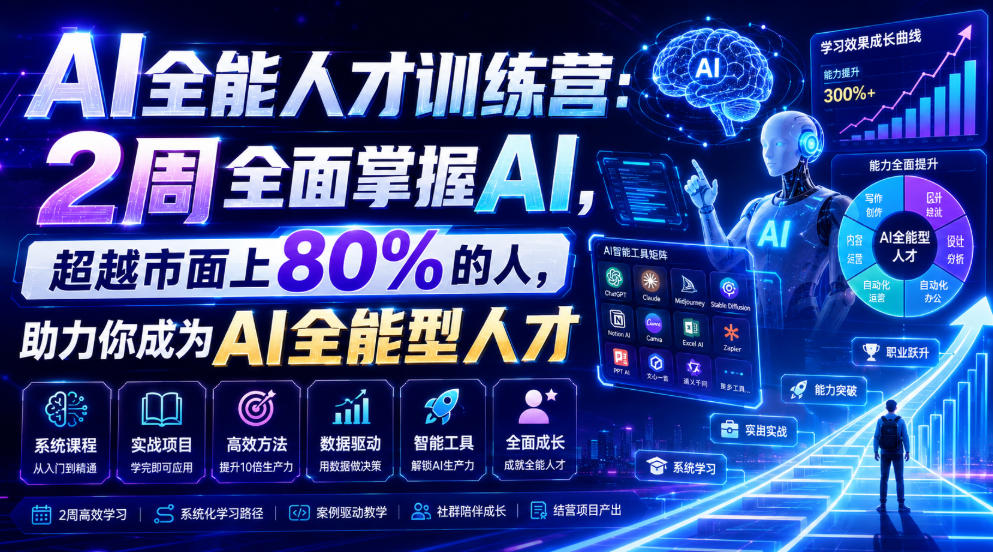 AI全能人才训练营:2周全面掌握AI,超越市面上80%的人,助力你成为AI全能型人才-AI学习资源网
