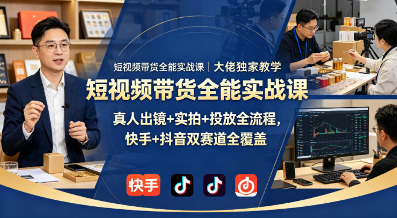 短视频带货全能实战课｜大佬独家教学，真人出镜+实拍+投放全流程，快手+抖音双赛道全覆盖-AI学习资源网