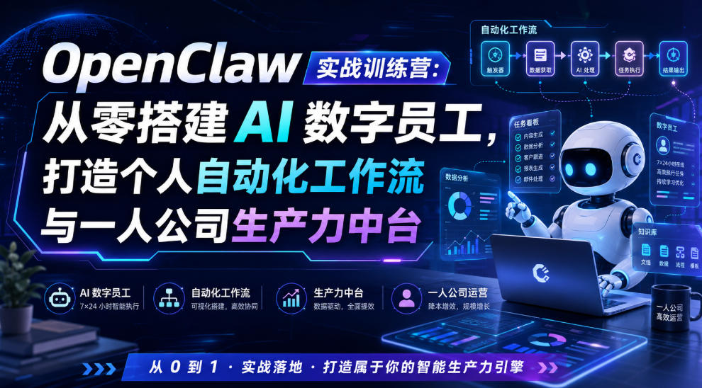 OpenClaw实战训练营:从零搭建AI数字员工,打造个人自动化工作流与一人公司生产力中台-AI学习资源网
