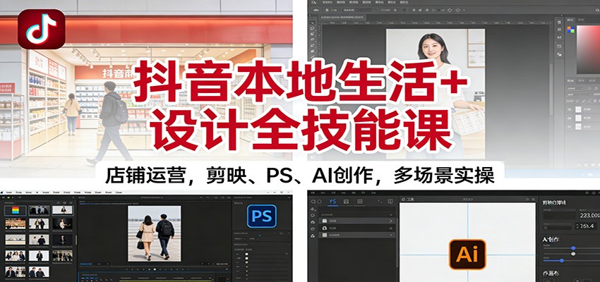 抖音本地生活+设计全技能课：店铺运营，剪映、PS、AI创作，多场景实操-AI学习资源网