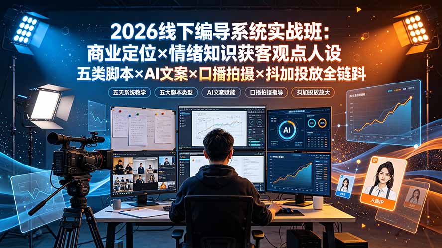 2026线下编导系统实战班：商业定位×情绪知识获客观点人设五类脚本×AI文案×口播拍摄×抖加投放全链路-AI学习资源网