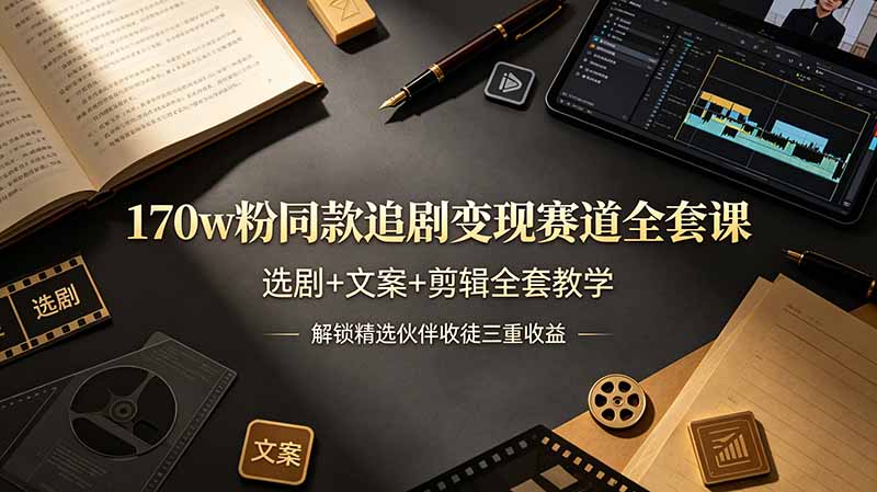 170w粉博主同款追剧变现赛道全套课，选剧+文案+剪辑全套教学，解锁精选伙伴收徒三重收益-AI学习资源网