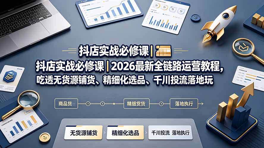 抖店实战必修课｜2026最新全链路运营教程，吃透无货源铺货、精细化选品、千川投流落地玩法-AI学习资源网