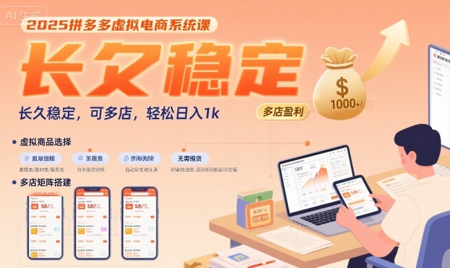 2025拼多多虚拟电商系统课，长久稳定，可多店，轻松日入1k-AI学习资源网