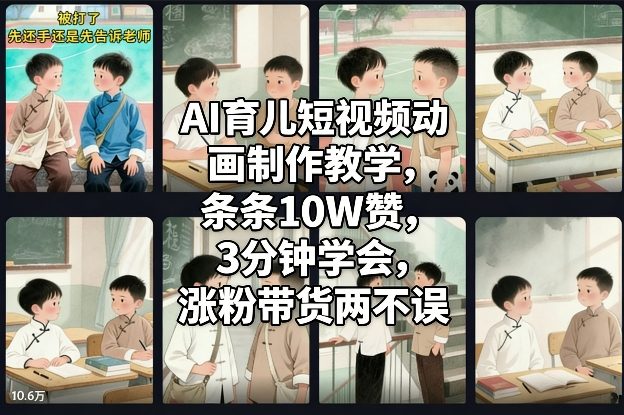 AI育儿短视频动画制作教学，条条10W赞，3分钟学会，涨粉带货两不误-AI学习资源网