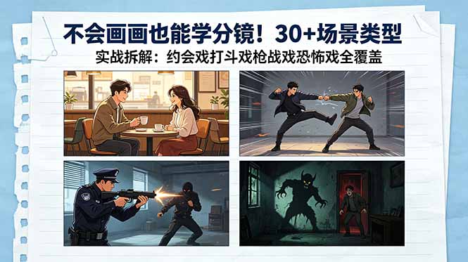 不会画画也能学分镜！30+场景类型实战拆解：约会戏打斗戏枪战戏恐怖戏全覆盖-AI学习资源网