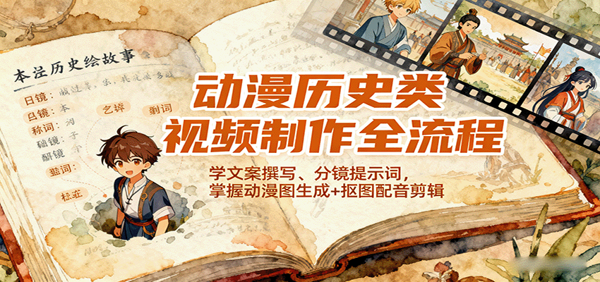 动漫历史类视频制作全流程，学文案撰写、分镜提示词，掌握动漫图生成+抠图配音剪辑-AI学习资源网