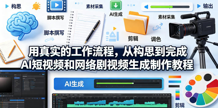 用真实的工作流程，从构思到完成AI短视频和网络剧视频生成制作教程-中英字幕-AI学习资源网