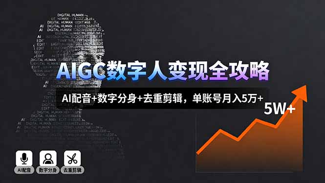 AIGC数字人变现全攻略，AI配音+数字分身+去重剪辑，单账号月入5万+-AI学习资源网