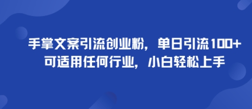 手掌文案引流创业粉，单日引流100+，可适用任何行业，小白轻松上手-AI学习资源网