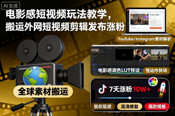 电影感短视频玩法教学,搬运外网短视频剪辑发布涨粉-AI学习资源网