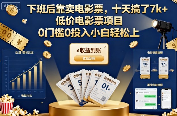 下班后靠卖电影票，十天搞了7k+，低价电影票项目，0门槛0投入小白轻松上手【揭秘】-AI学习资源网