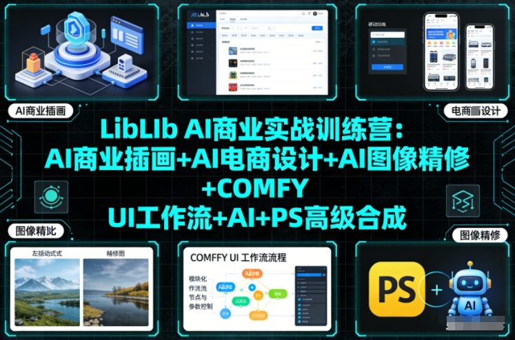 LibLIb AI商业实战训练营：AI商业插画+AI电商设计+AI图像精修+COMFY UI工作流+AI+PS高级合成-AI学习资源网