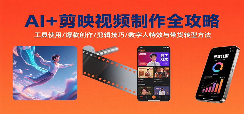 AI+剪映视频制作全攻略：工具使用/爆款创作/剪辑技巧/数字人特效与带货转型方法-AI学习资源网