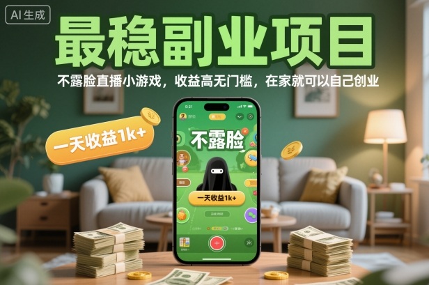 最稳副业项目,不露脸直播小游戏,收益高无门槛,一天收益1k+,在家就可以自己创业【揭秘】-AI学习资源网