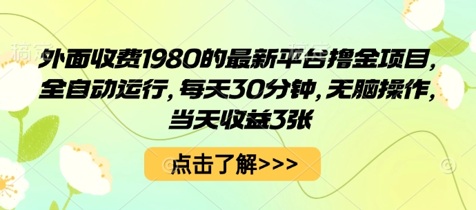 外面收费1980的最新平台撸金项目，全自动运行，每天30分钟，无脑操作，当天收益3张【揭秘】-AI学习资源网