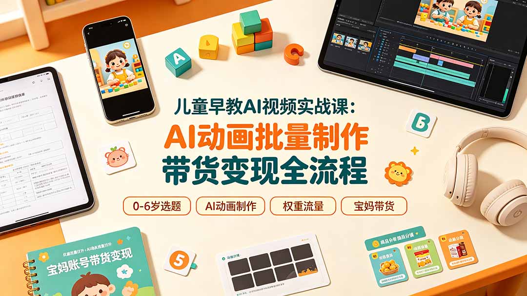 儿童早教AI视频实战课：0-6岁认知选题｜AI动画批量制作｜权重流量拉升｜宝妈账号带货变现全流程-AI学习资源网