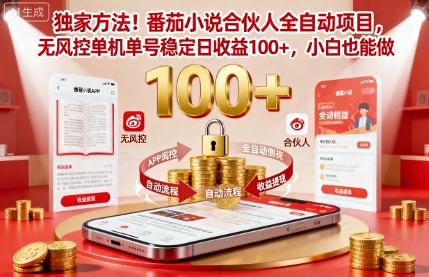 独家方法！番茄小说合伙人全自动挂G项目，无风控单机单号稳定日收益100+，小白也能做【揭秘】-AI学习资源网