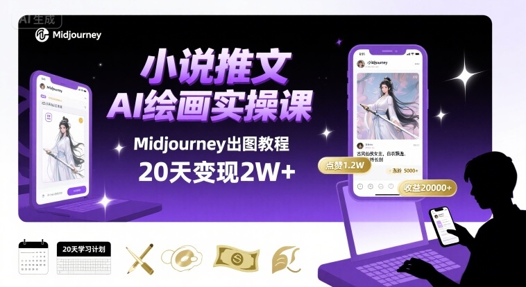 小说推文干货分享之AI绘画MJ出图实操课，用Midjourney做小说推文，20天挣2w-AI学习资源网