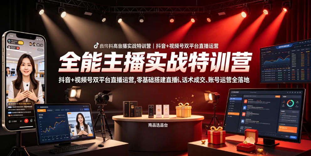 全能主播实战特训营｜抖音+视频号双平台直播运营，零基础搭建直播间、精准选品、话术成交、账号运营全落地-AI学习资源网