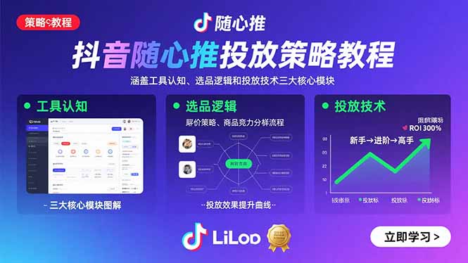 抖音随心推投放策略教程：涵盖工具认知、选品逻辑和投放技术三大核心模块-AI学习资源网