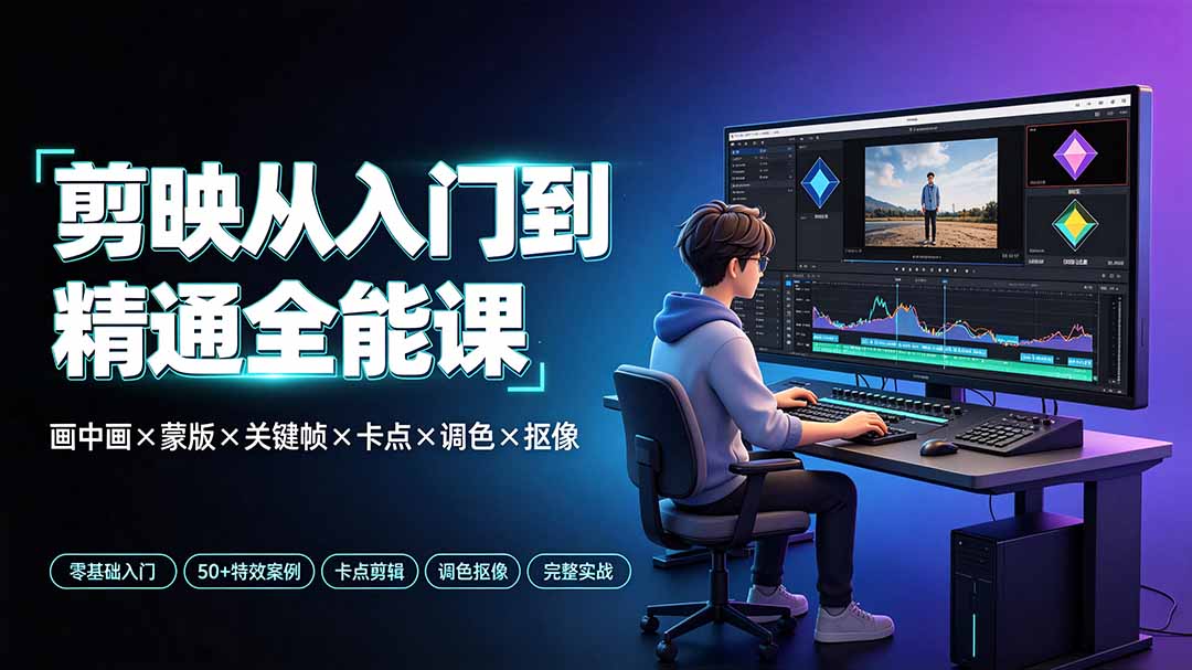 剪映从入门到精通全能课:画中画×蒙版×关键帧×卡点×调色×抠像,一站式掌握剪辑核心技能-AI学习资源网