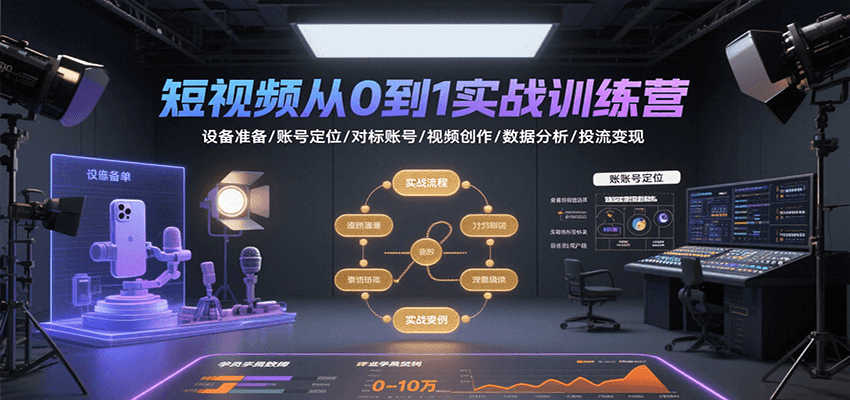 短视频从0到1实战训练营：设备准备/账号定位/对标账号/视频创作/数据分析/投流变现-AI学习资源网