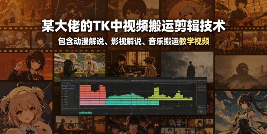 某大佬的TK中视频搬运剪辑技术，包含动漫解说、影视解说、音乐搬运教学视频-AI学习资源网