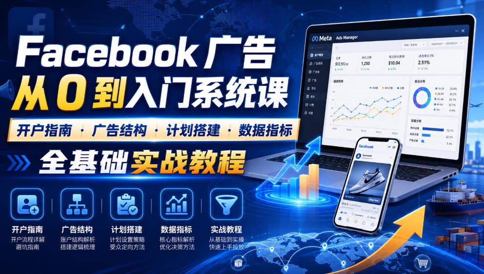 Facebook广告新手从0到入门系统课|开户指南・广告结构・计划搭建・数据指标全基础实战教程-AI学习资源网