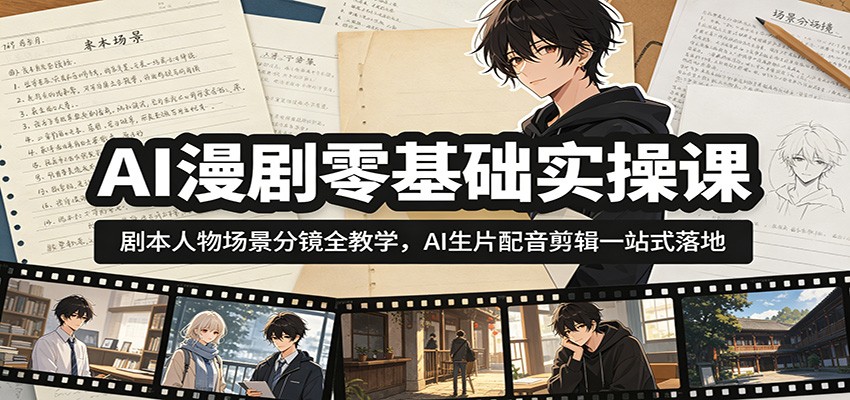 AI漫剧零基础实操课：剧本人物场景分镜全教学，AI生片配音剪辑一站式落地-AI学习资源网