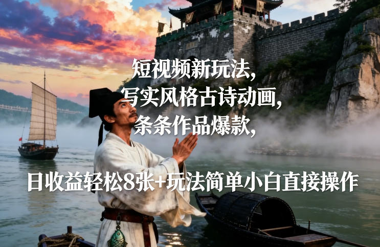 短视频新玩法，写实风格古诗动画，条条作品爆款，日收益轻松8张+玩法简单小白直接操作-AI学习资源网