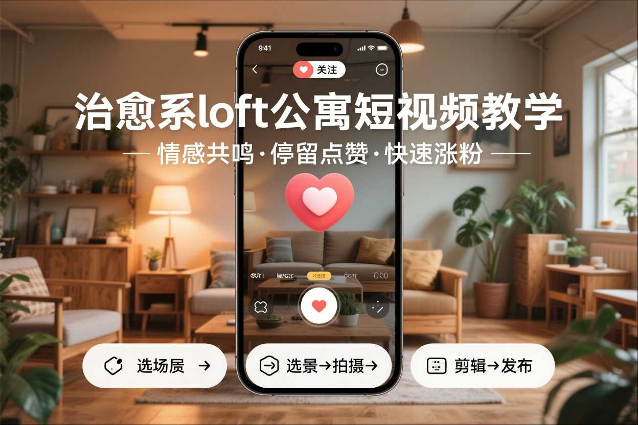 治愈系loft公寓短视频制作教学，情感共鸣引停留点赞关注，快速起号涨粉-AI学习资源网