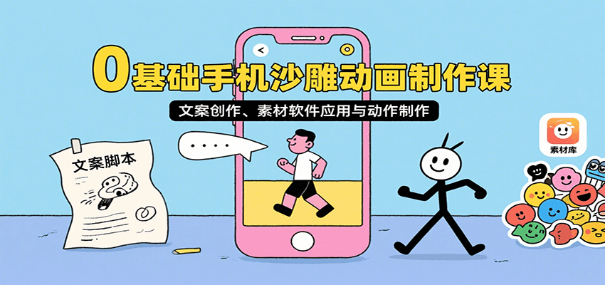 0基础手机沙雕动画制作课，文案创作、素材软件应用与动作制作-AI学习资源网