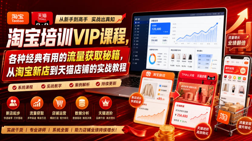 淘宝培训VIP课程，各种经典有用的流量获取秘籍，从淘宝新店到天猫店铺的实战教程(更新7月)-AI学习资源网