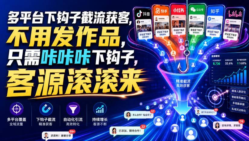 多平台下钩子截流获客，不用发作品，只需咔咔咔下钩子，客源滚滚来-AI学习资源网