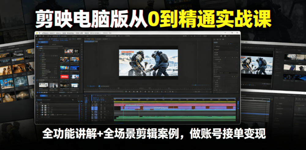 剪映电脑版从0到精通实战课，全功能讲解+全场景剪辑案例，做账号接单变现-AI学习资源网
