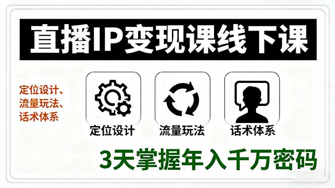 直播IP变现课线下课，定位设计、流量玩法、话术体系，3天掌握年入千万密码-AI学习资源网
