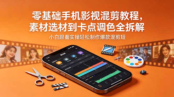 零基础手机影视混剪教程，素材选材到卡点调色全拆解，小白跟着实操轻松制作爆款混剪短片-AI学习资源网